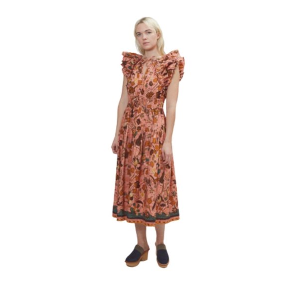 Ulla Johnson Floral Midi Dress in Pink and Orange - Picture 12 of 12